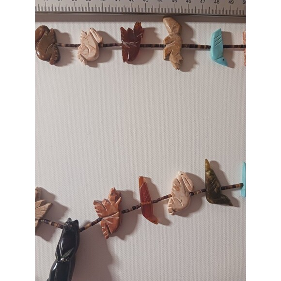 Zuni Fetish Heishi Two Stranded Multi-stone Necklace Black Bear Pendant Vintage - Picture 14 of 16